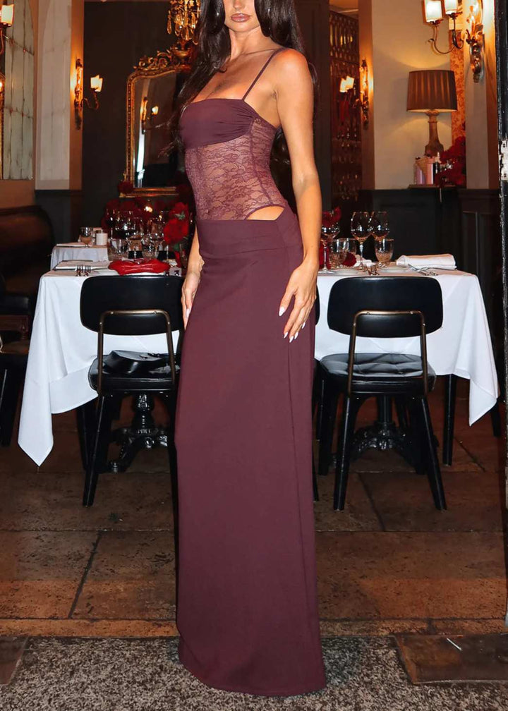 Body-Fitted Lace Dress with Lace-Up Straps