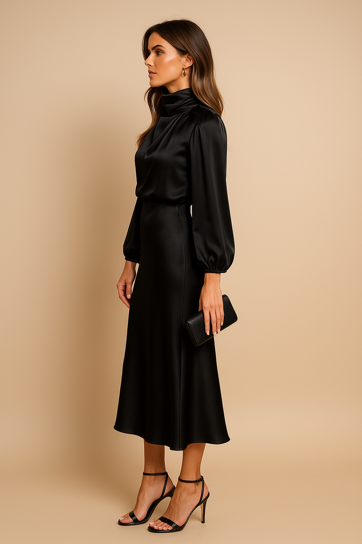 Women's High-Waisted Solid Colour Midi Dress