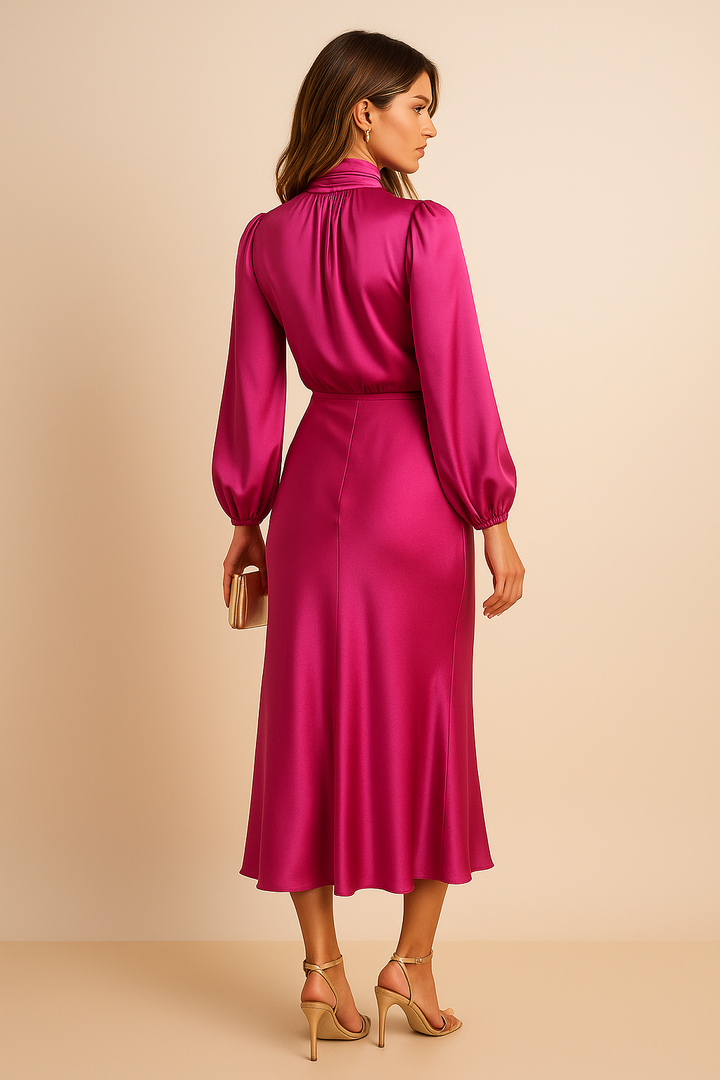 Women's High-Waisted Solid Colour Midi Dress