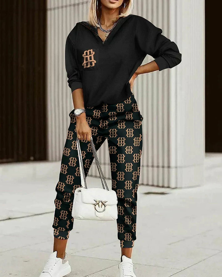 Women's Tracksuit Set with Sweatshirt and Tapered Pants