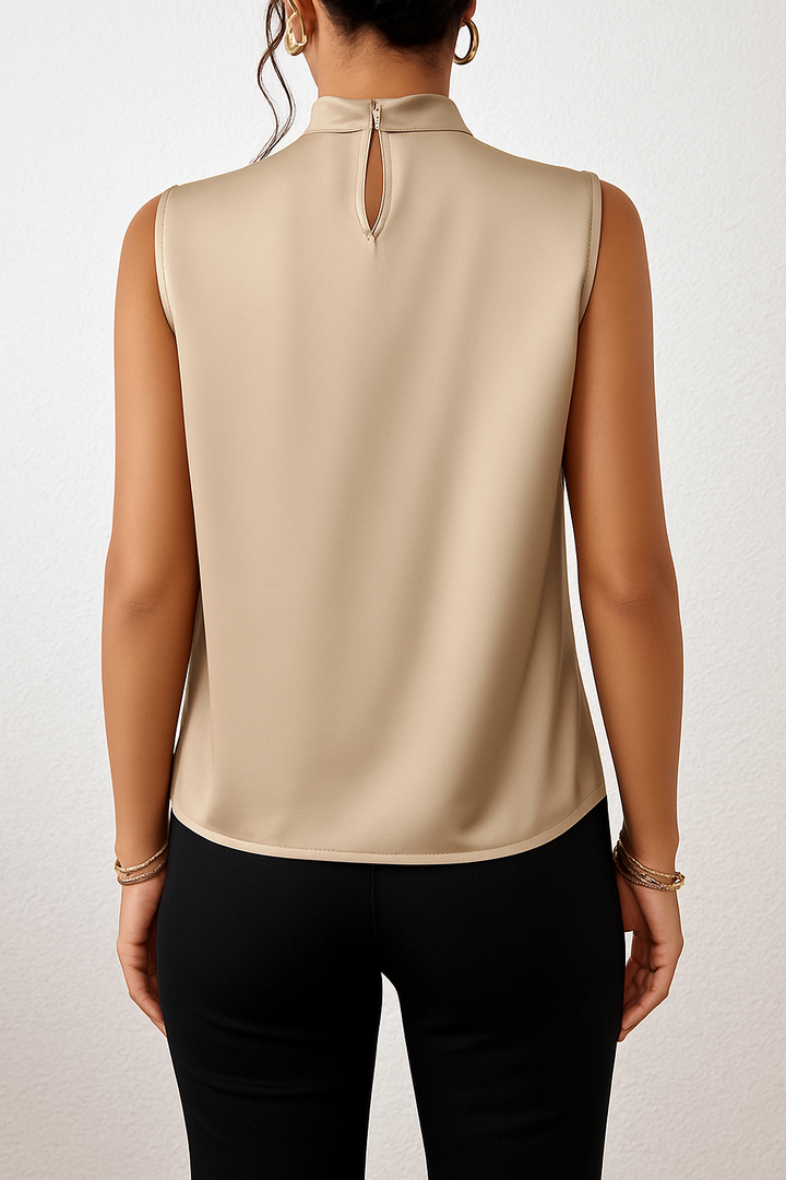 Sleeveless Satin Blouse with Twist-Front Neckline