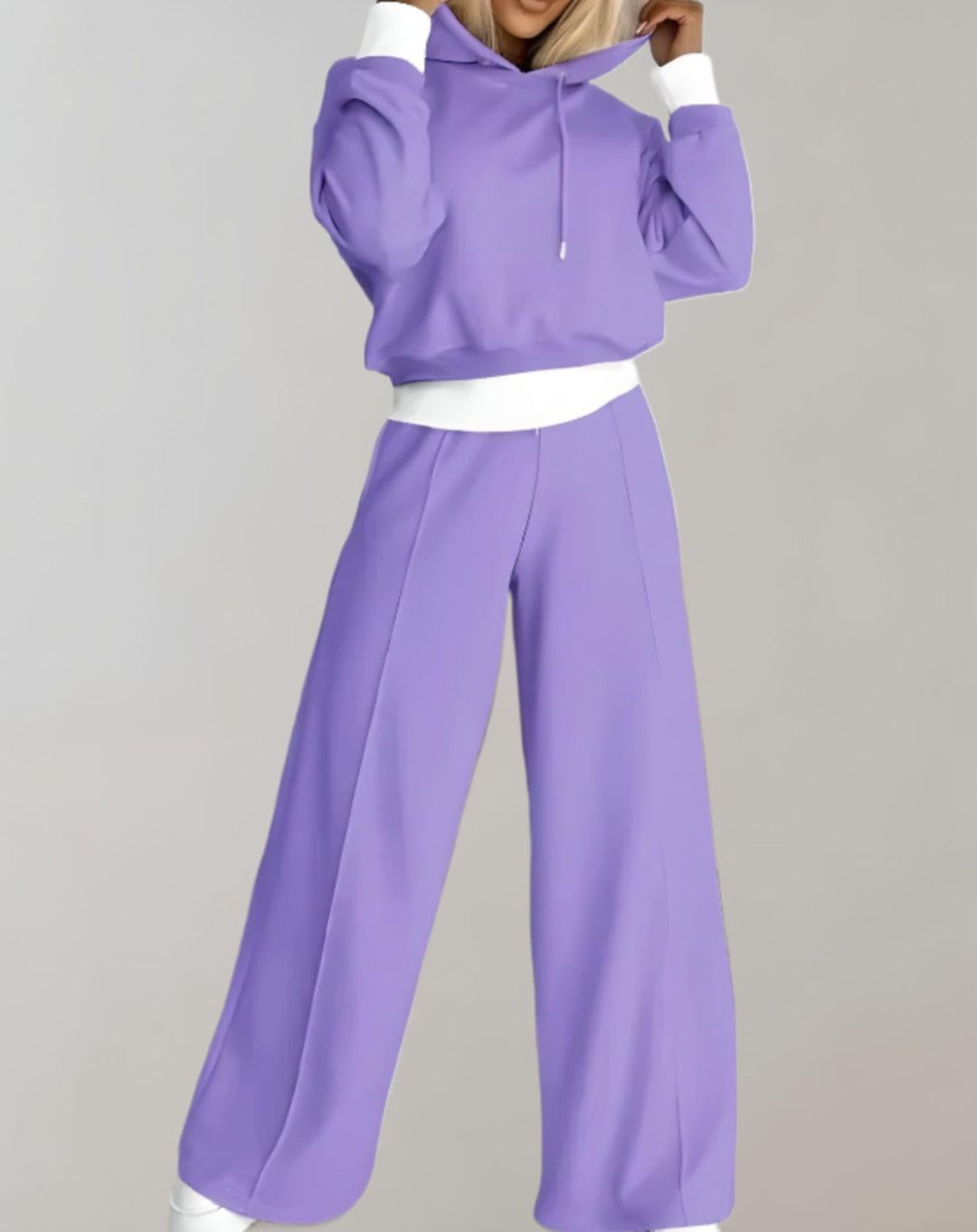 Women's Two Piece Hooded Tracksuit Set with Wide-Leg Trousers