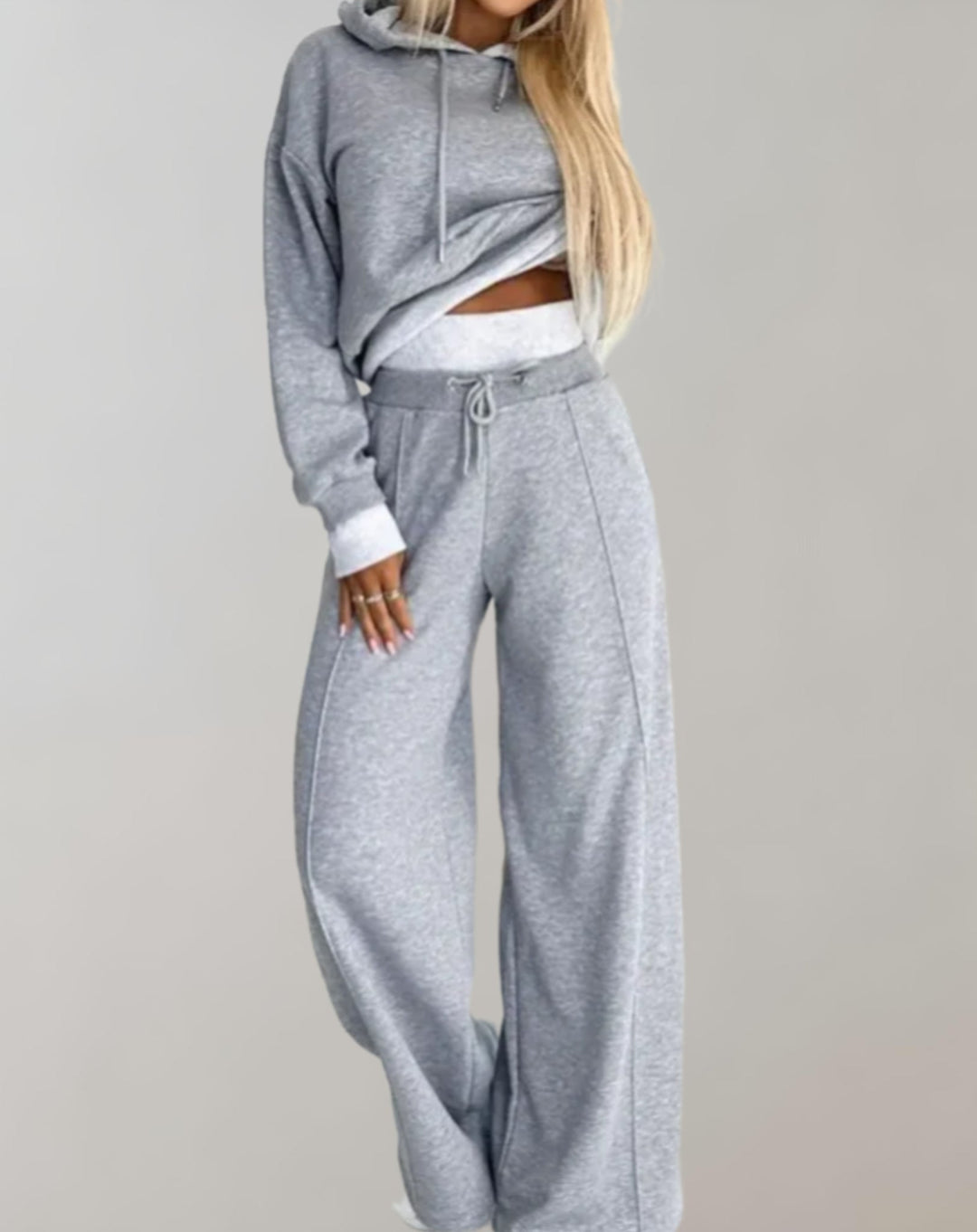 Women's Two Piece Hooded Tracksuit Set with Wide-Leg Trousers