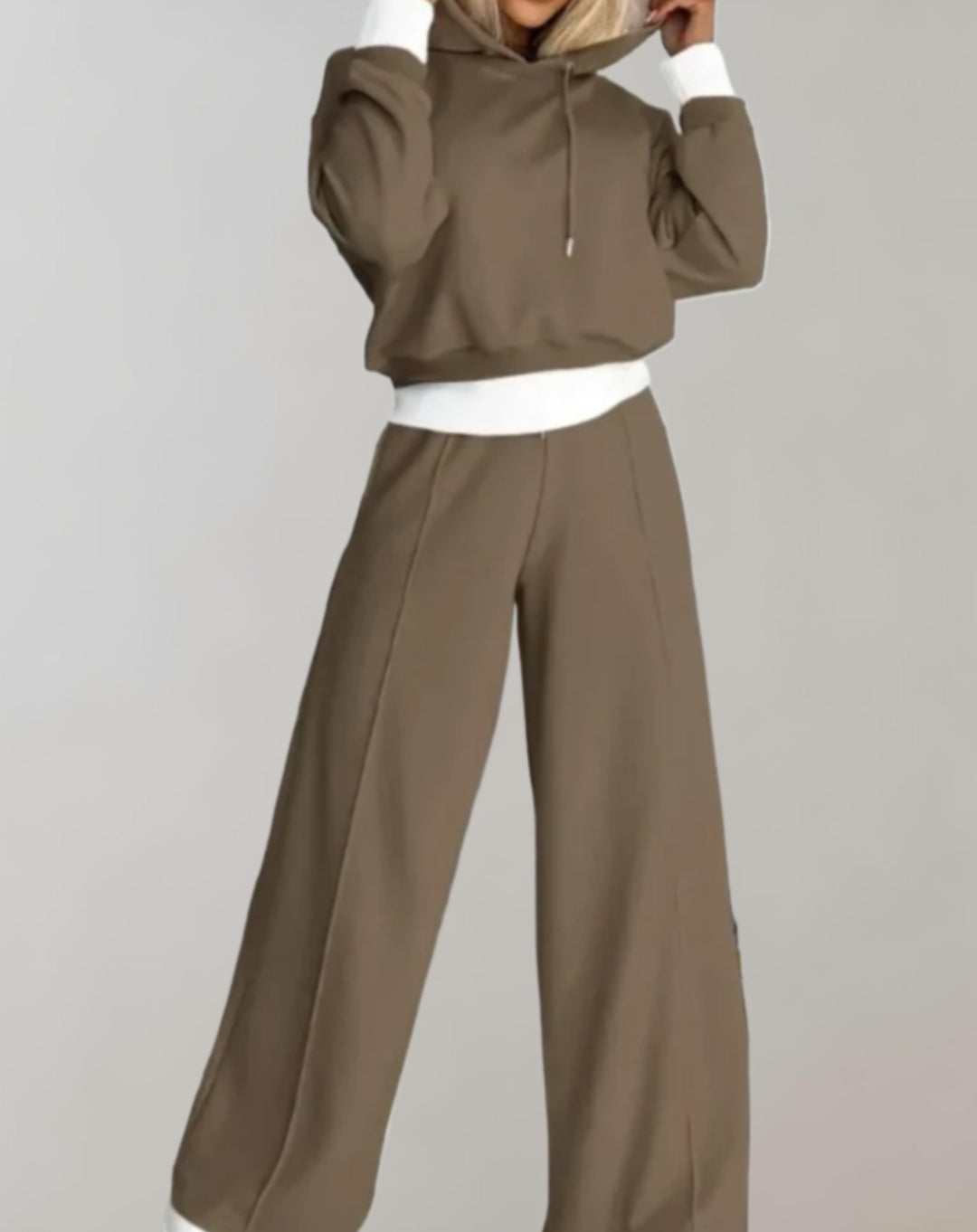 Women's Two Piece Hooded Tracksuit Set with Wide-Leg Trousers