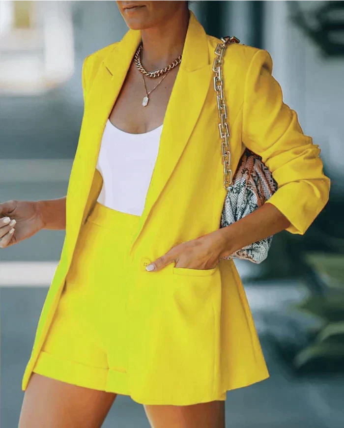 Women's Blazer and High-Waisted Shorts Two-Piece Set