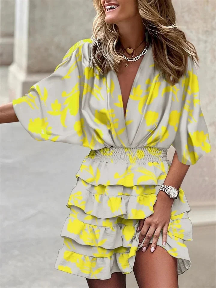 Women's Floral Mini Dress with Ruffled Hem