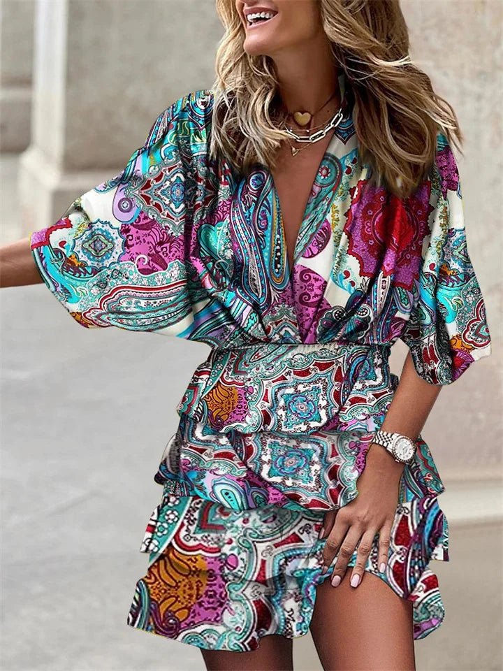 Women's Floral Mini Dress with Ruffled Hem