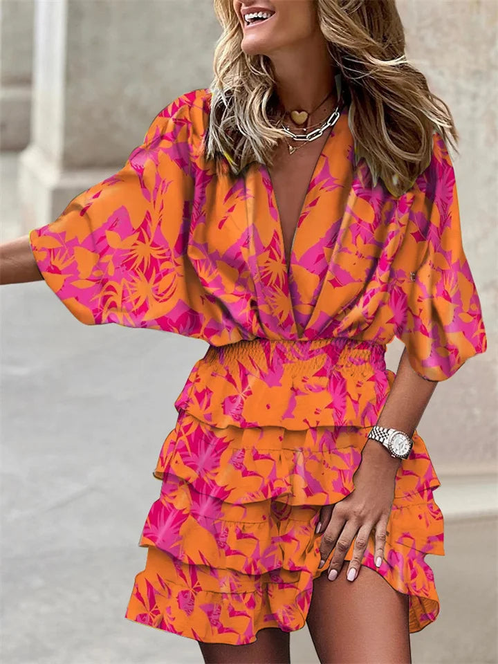 Women's Floral Mini Dress with Ruffled Hem