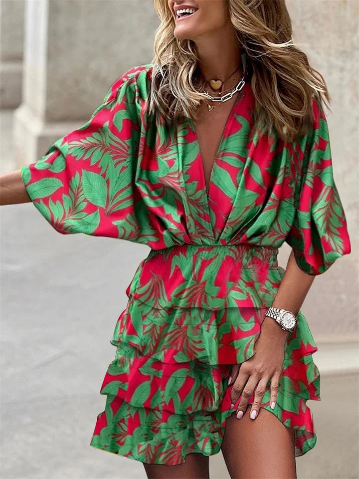 Women's Floral Mini Dress with Ruffled Hem