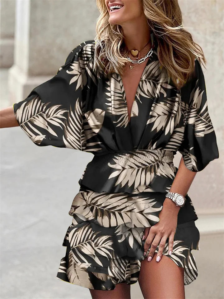Women's Floral Mini Dress with Ruffled Hem