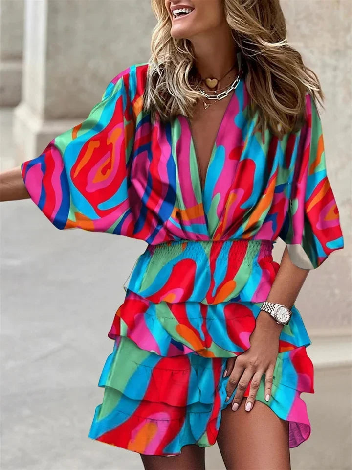 Women's Floral Mini Dress with Ruffled Hem