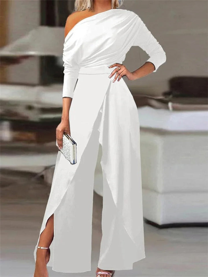 Women's Off-Shoulder Jumpsuit with Wide Leg and Tie Waist