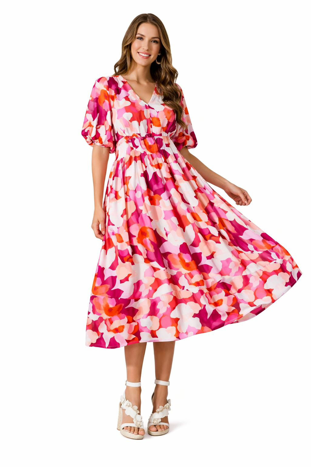 Women's Floral Maxi Dress with V-Neck and Long Sleeves for Spring Weddings