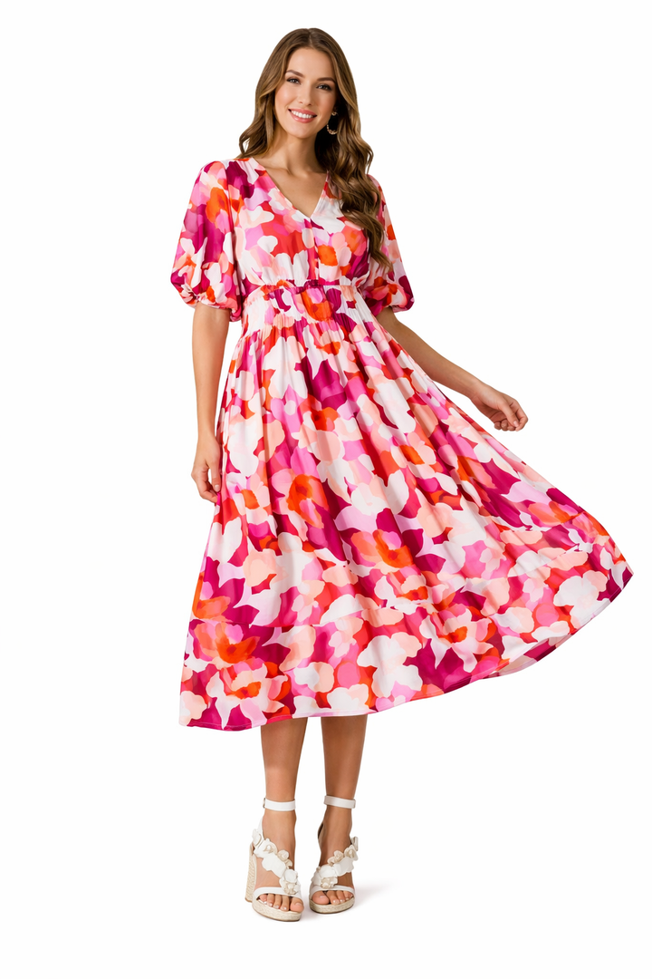 Women's Floral Maxi Dress with V-Neck and Long Sleeves for Spring Weddings