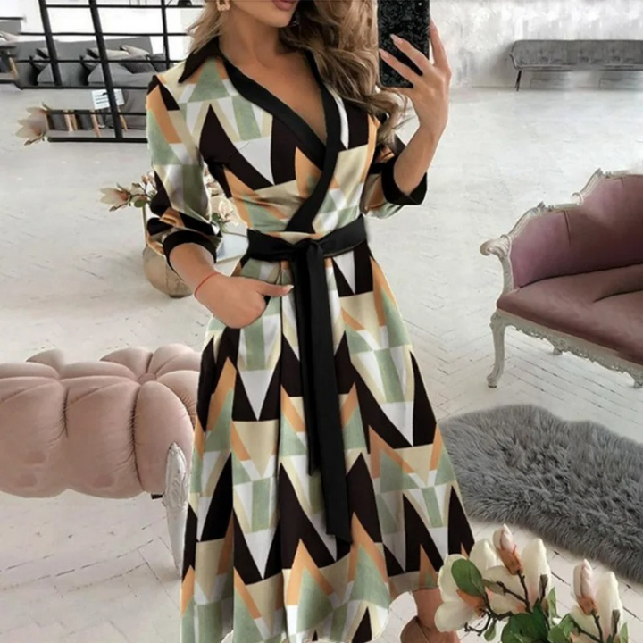 Women's Long-Sleeve Button-Down Shirt Dress with Tie Waist