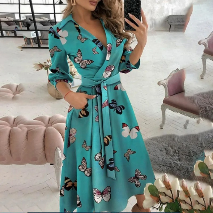 Women's Long-Sleeve Button-Down Shirt Dress with Tie Waist