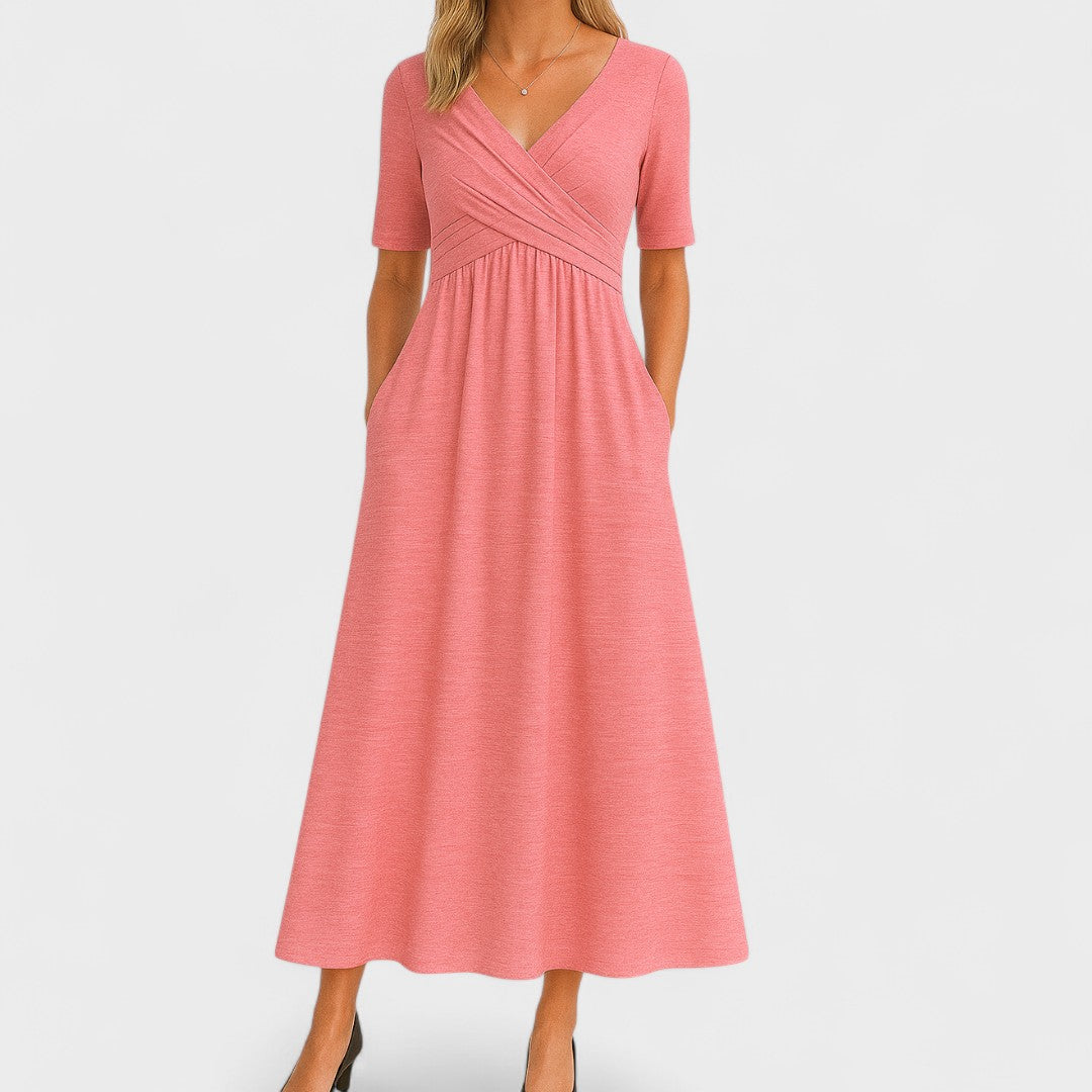 Midi Dress with a Sweetheart Neckline and Elegant Finish