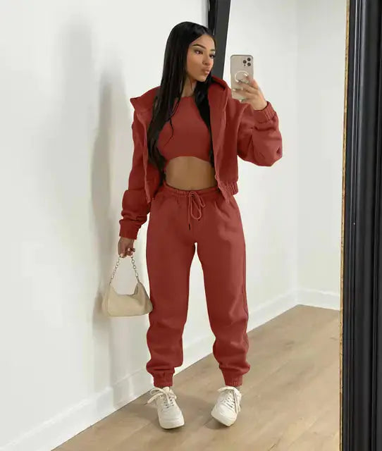 Three-Piece Lounge Set with Cropped Hoodie