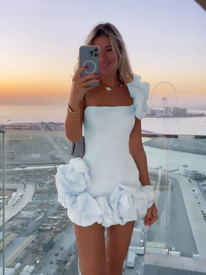 Strapless Mini Dress with Floral Appliqué Detail