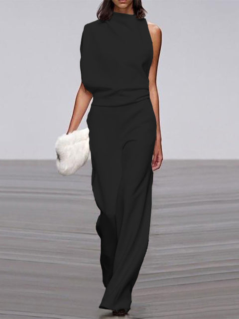 Women's One-Shoulder Jumpsuit with Wide Legs