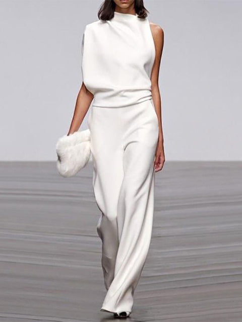 Women's One-Shoulder Jumpsuit with Wide Legs
