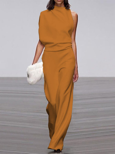 Women's One-Shoulder Jumpsuit with Wide Legs