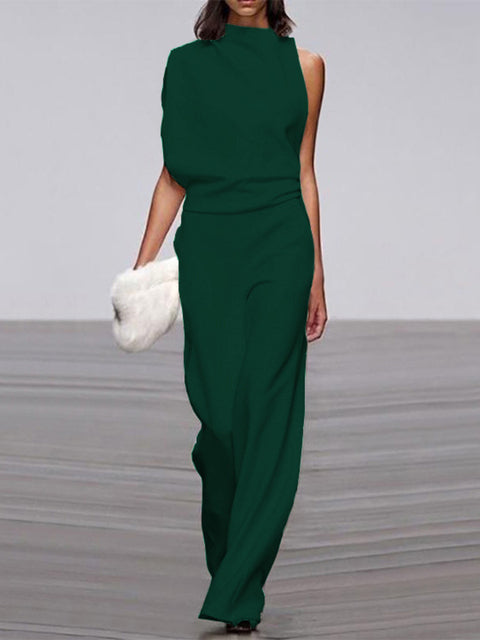 Women's One-Shoulder Jumpsuit with Wide Legs