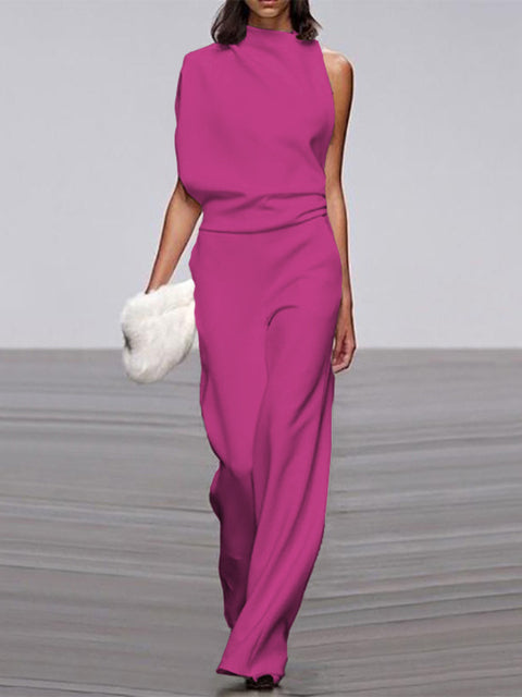 Women's One-Shoulder Jumpsuit with Wide Legs