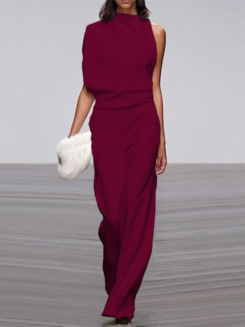 Women's One-Shoulder Jumpsuit with Wide Legs