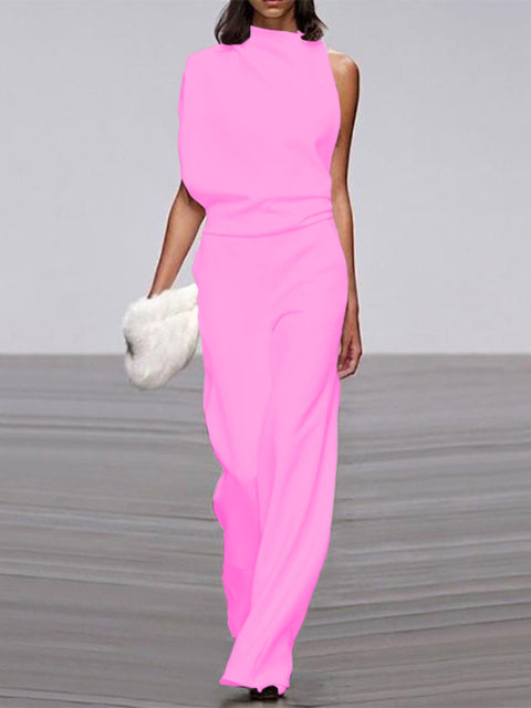 Women's One-Shoulder Jumpsuit with Wide Legs