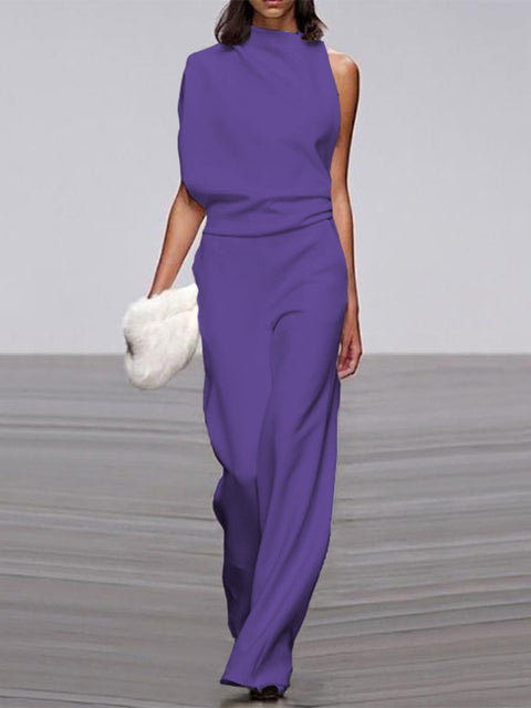 Women's One-Shoulder Jumpsuit with Wide Legs
