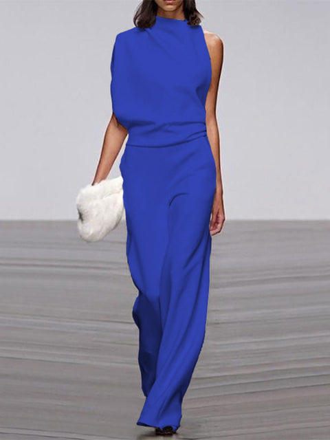 Women's One-Shoulder Jumpsuit with Wide Legs