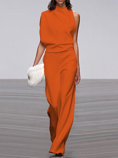 Women's One-Shoulder Jumpsuit with Wide Legs