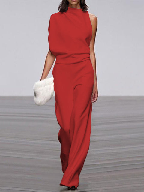 Women's One-Shoulder Jumpsuit with Wide Legs