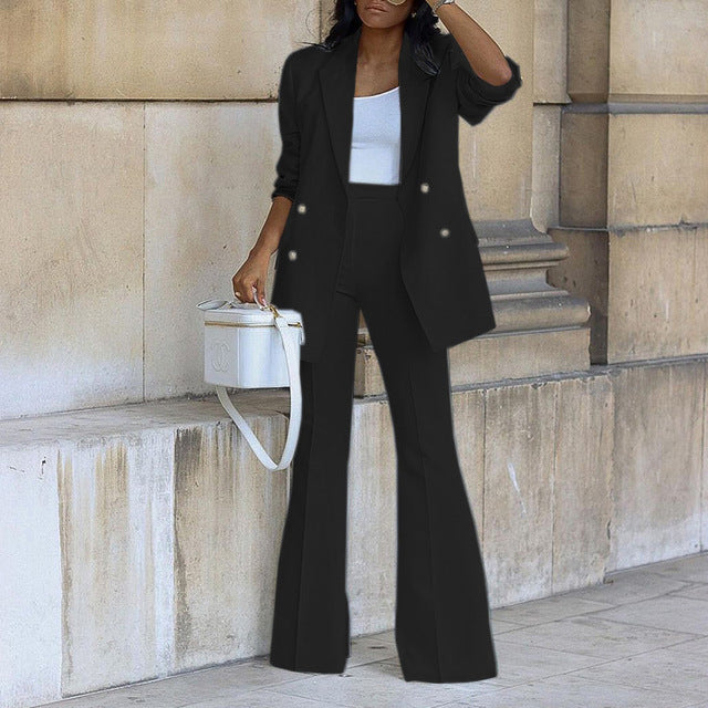 Women's Two-Piece Blazer Set with Tailored Trousers