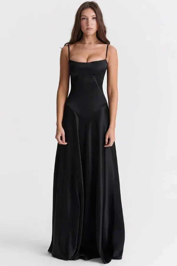 Women's Corset-Bodice Satin Maxi Dress