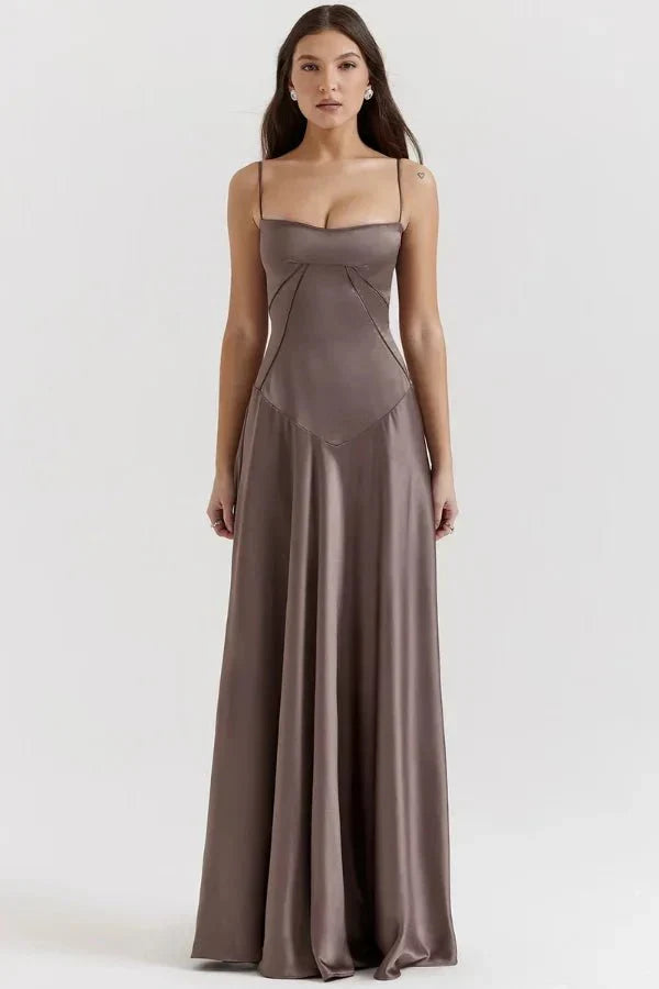 Women's Corset-Bodice Satin Maxi Dress