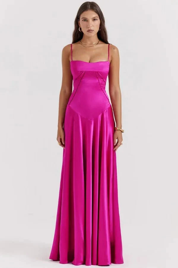 Women's Corset-Bodice Satin Maxi Dress