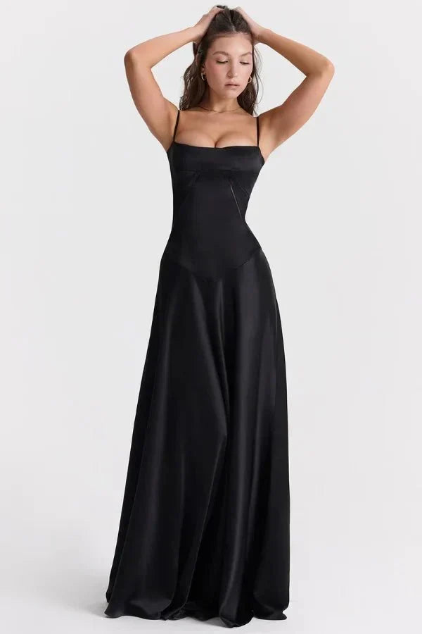 Women's Corset-Bodice Satin Maxi Dress