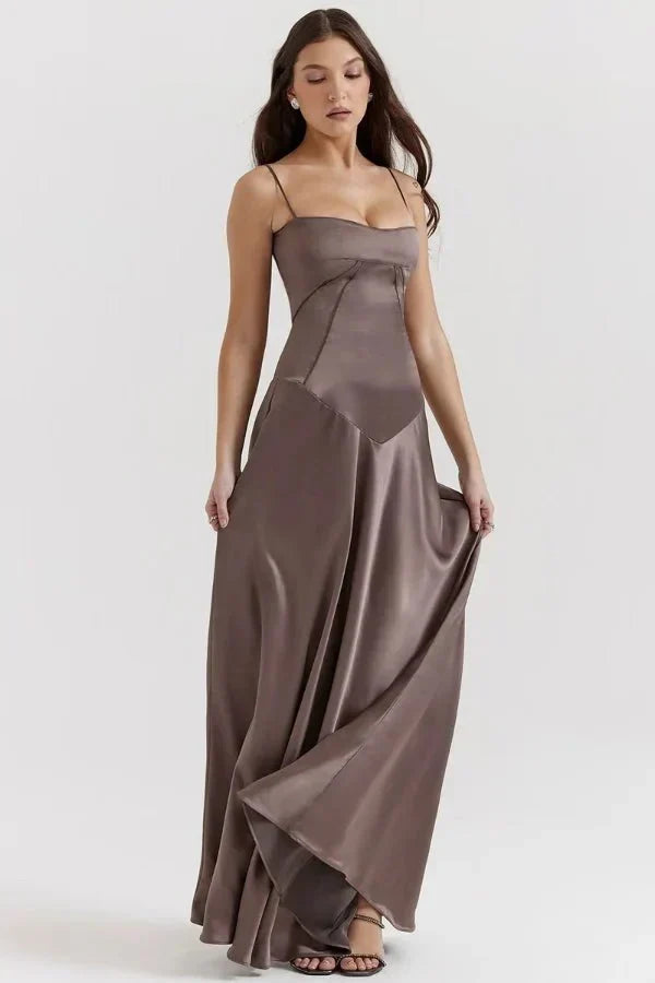 Women's Corset-Bodice Satin Maxi Dress