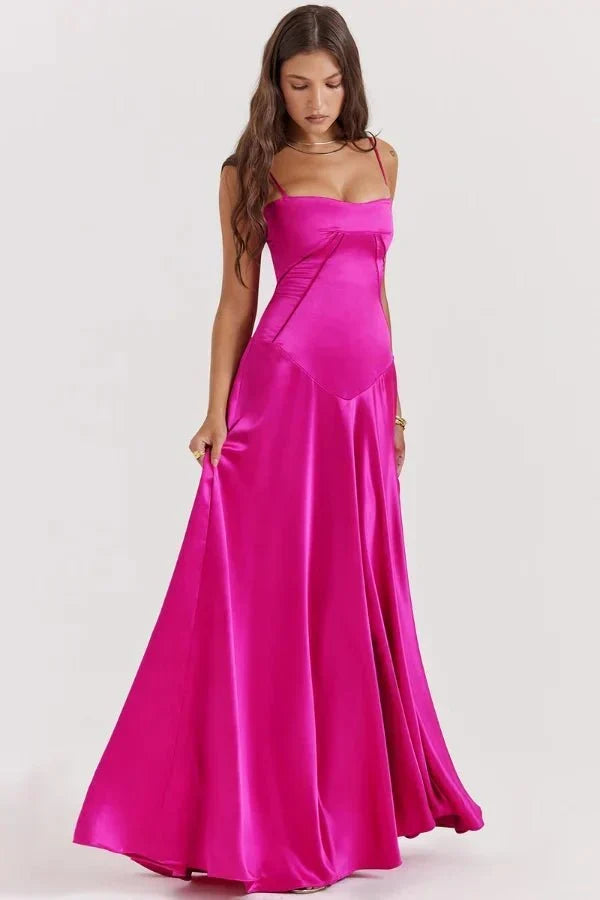 Women's Corset-Bodice Satin Maxi Dress