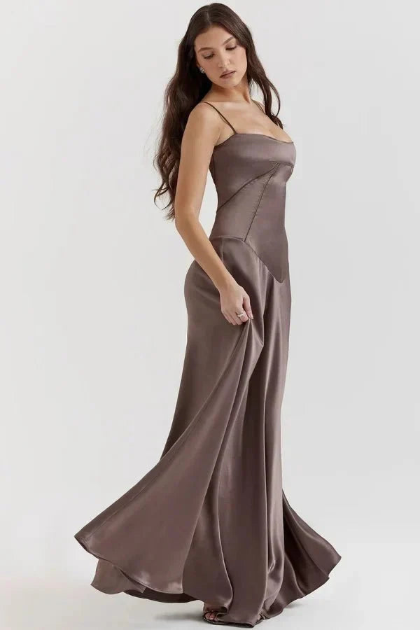 Women's Corset-Bodice Satin Maxi Dress