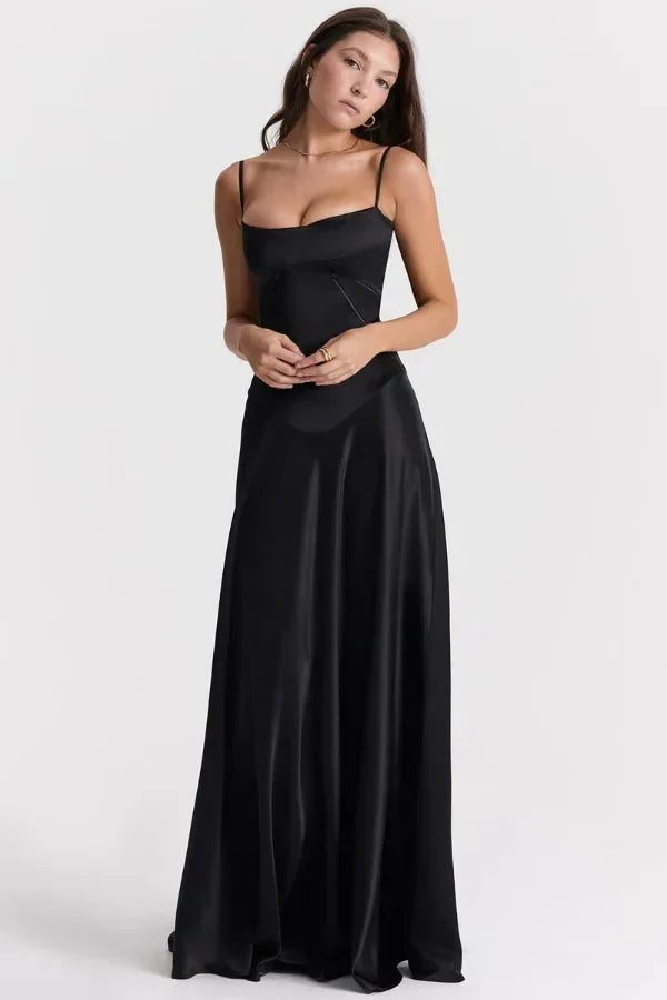 Women's Corset-Bodice Satin Maxi Dress