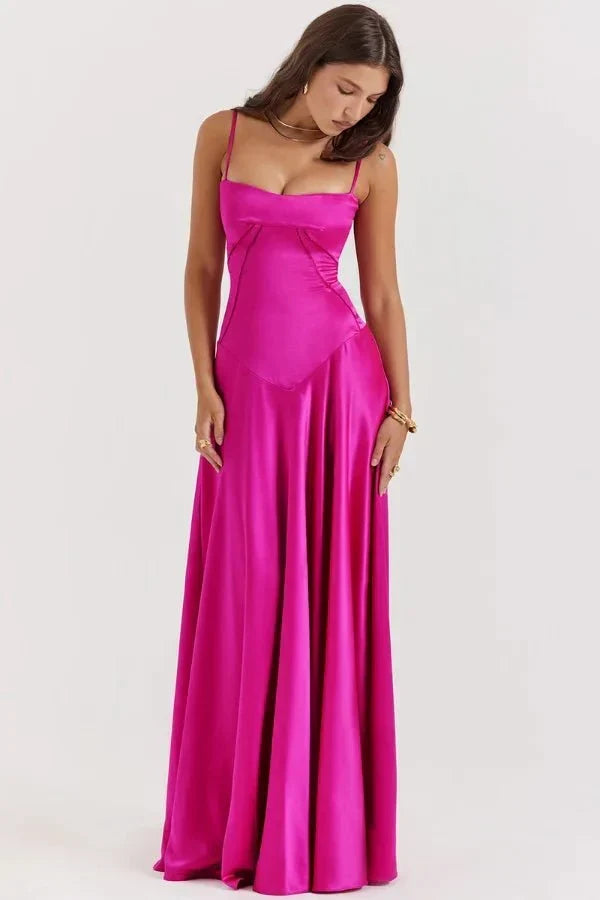 Women's Corset-Bodice Satin Maxi Dress