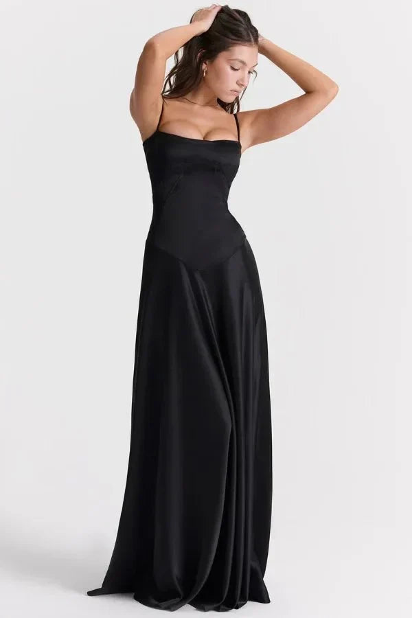 Women's Corset-Bodice Satin Maxi Dress