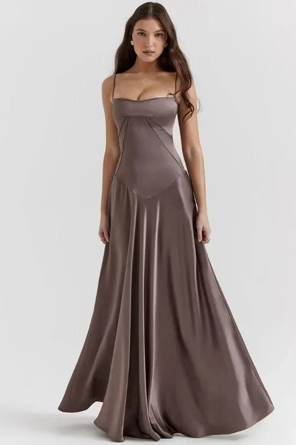 Women's Corset-Bodice Satin Maxi Dress