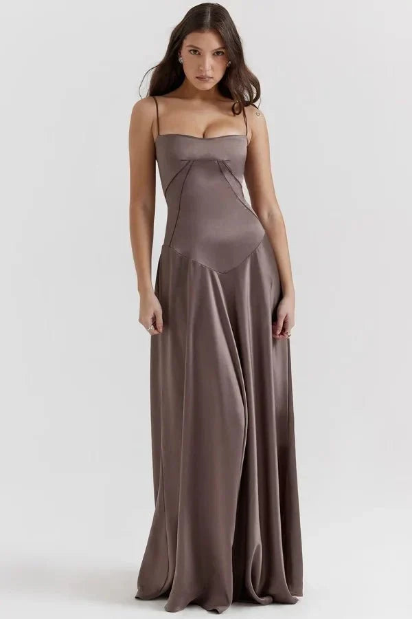 Women's Corset-Bodice Satin Maxi Dress