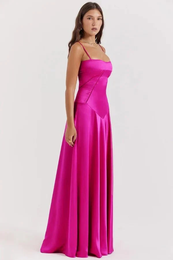 Women's Corset-Bodice Satin Maxi Dress