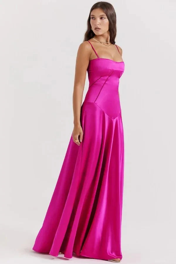Women's Corset-Bodice Satin Maxi Dress