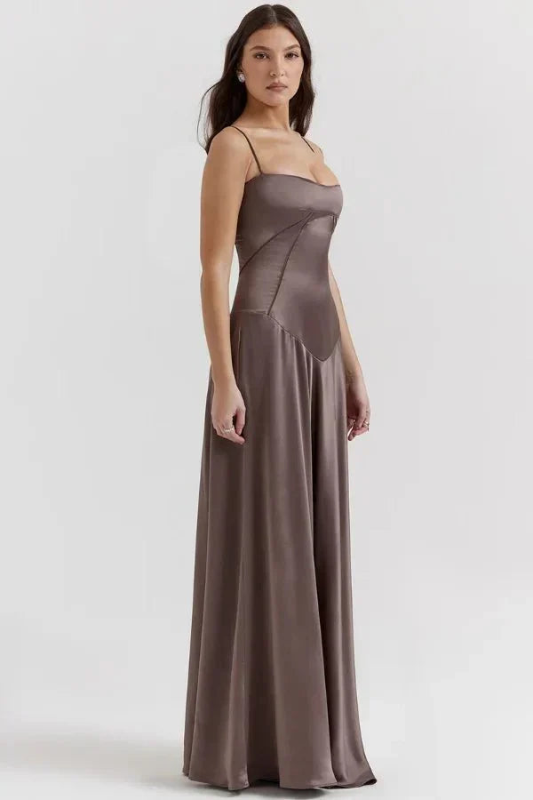 Women's Corset-Bodice Satin Maxi Dress